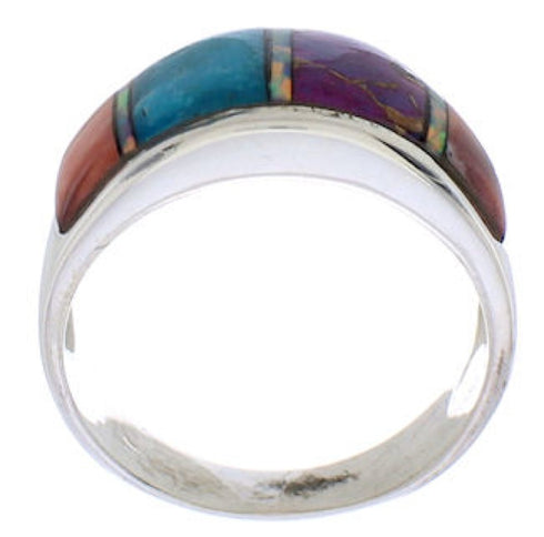 Multicolor Inlay Southwestern Silver Ring Size 8-3/4 EX50896
